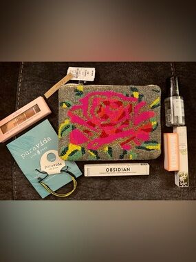 Neiman Marcus Beaded Floral Clutch - Hot Pink, Yellow, Green